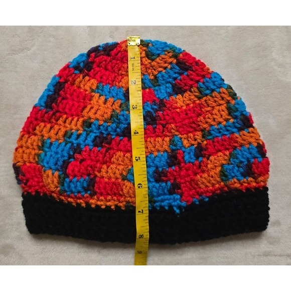 Beanie Crochet Handmade Flower Hat Women's‎ OS Orange Blue Multi Knit NEW - Picture 5 of 5